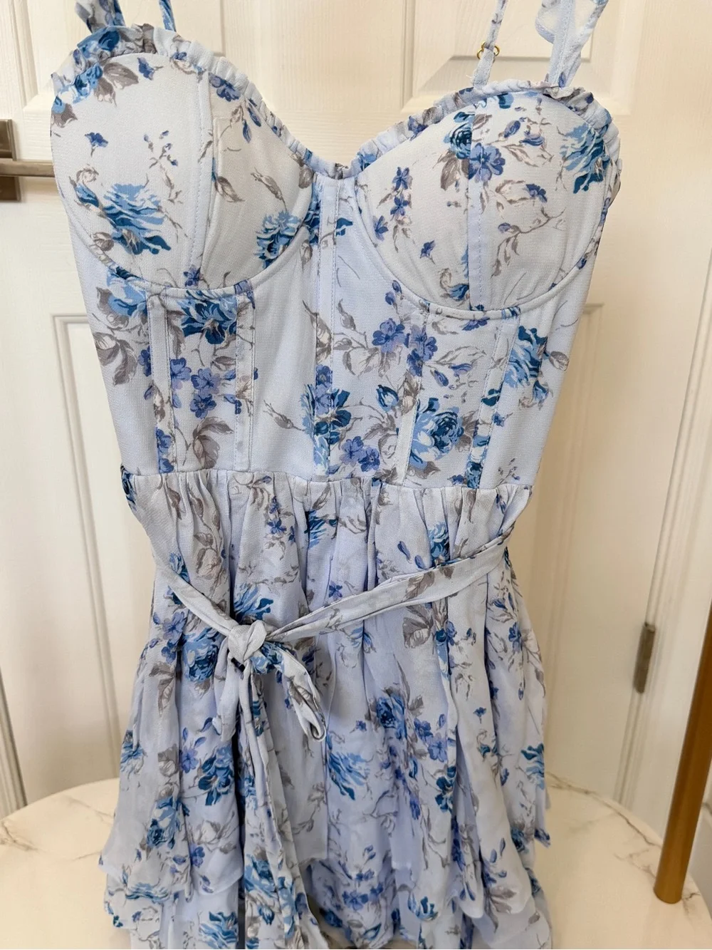 Altar’d State Blue Floral Ruffle Strap Romper - Women Intimates & Sleepwear